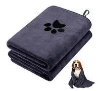 Hejo Dog Towel, 2 Pcs Super Absorbent Drying Towel, 100cm x 50cm Microfibre Dog Bath Towel, 400GSM Soft Personalised Dog Towel, Lucky Paw Pet Towel for Dogs, Cats and Medium Pets (Grey)