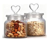 Hejo Heart Lid Airtight Glass Jars with Lids, Set of 2, Clear Cookie Jar - Kitchen Glass Storage Jars for Candy, Sweets, Dry Fruits and Pantry Snacks (650ml)