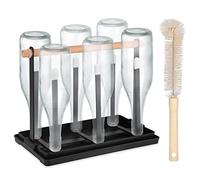 Hejo Mug Holder, Black Elegant Metal Bottle Drying Rack for 6 Bottles, Bottle Drying Rack with Cup Brush, Bottle Holder for SodaStream, Bottles, Cups