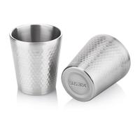 Hejo Set of 2 Stainless Steel Cups, 10oz/300ml Silver Surface Dot Texture Metal Cups, Perfect for Cold Drinks, Stackable Double Wall Steel Mug, Heat Resistant Dishwasher Safe