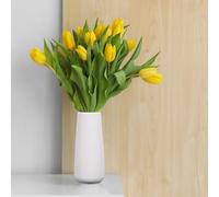 Hejo White Ceramic Vase, 8 Inch Ribbed Vase for Fresh Flowers & Dried Flowers, Concise Cream Vase, Vases for Decor, Modern Flower Vases for Living Room Bedroom Wedding
