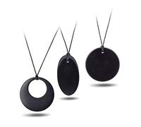 Heka Naturals 3 Piece Shungite Pendant Necklace Set, Gift Set of Trendy Stone Jewellery | Authentic Karelian Shungite Crystals | Set of 3 (Double Circle, Circle, Oval)