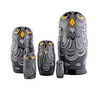 Heka Naturals Owl Nesting Dolls | All Natural Wooden Matryoshka Doll Set of 5 (18 cm) - Traditional Babushka Home Decor, Wooden Stacking Toys, Handmade Toys & Games, Shape Sorter Accessories