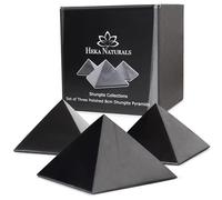 Heka Naturals Polished Shungite Black Stone Pyramid Set | 8 cm - Desk Decor Shungite Stone - Chakra Stones Healing Crystals Meditation Pyramid for Negative Energy Protection