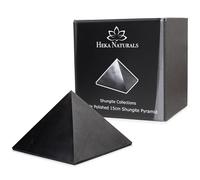 Heka Naturals Polished Shungite Pyramid Black Stone Crystal | 15 cm - Desk Decor Shungite Stone for Home or Office - Chakra Stones, Vibe Crystals, Meditation Pyramid