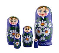 Heka Naturals Romashka Nesting Dolls | All Natural Wooden Matryoshka Doll Set of 5 (18 cm) - Traditional Babushka Home Decor, Wooden Stacking Toys, Handmade Toys & Games, Shape Sorter Accessories