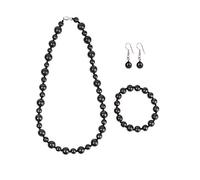 Heka Naturals Shungite Crystal Bella Necklace, Small Sphere Earrings & Stretchy Bracelet Set of 3 | Spiritual Jewellery Chakra Healing Black Trendy Jewellery, Negative Energy Protection