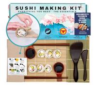 HEKAMOVE No Plastic Premium Sushi Making Kit for Home, for Beginners or Pro Sushi makers. Made of Premium Wood, includes Tea Cloth, Planet-Friendly - the Best Gift and DIY Home Sushi Kit Experience
