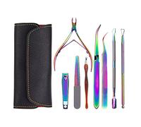 HEKANG Rainbow Tungsten Steel Manicure Pedicure Set with Scissors, Tweezers, Exfoliating Tool Kit, Cuticle Scissors, Pliers, Exfoliator, Nail Clipper and Trimmer (8-piece set)