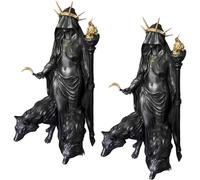 Hekate Niktipolos Statue, The Witch of The Night, Underworld Hekate Phōsphoros Light-Bringer or Morning Star Statue, Greek Goddess of Magic with Hounds, Gothic Halloween Resin Figurine for Home C