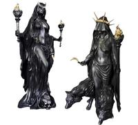 Hekate Niktipolos Statue, The Witch of The Night, Underworld Hekate Phōsphoros Light-Bringer or Morning Star Statue, Greek Goddess of Magic with Hounds, Gothic Halloween Resin Figurine for Home A