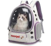 Hekedes Cat Backpack Carrier, Transparent & Foldable Bubble Pet Backpack for Cats and Dogs, Breathable Kitten Carrier with Side Mesh and Pocket, Portable Travel Bag for Hiking, Walking, Vet (Purple)