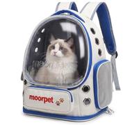Hekedes Cat Backpack Carrier, Transparent & Foldable Bubble Pet Backpack for Cats and Dogs, Breathable Kitten Carrier with Side Mesh and Pocket, Portable Travel Bag for Hiking, Walking, Vet (Blue)