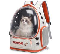 Hekedes Cat Backpack Carrier, Transparent & Foldable Bubble Pet Backpack for Cats and Dogs, Breathable Kitten Carrier with Side Mesh and Pocket, Portable Travel Bag for Hiking, Walking, Vet (Orange)