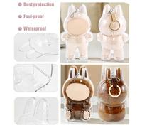 Hekisace Clear Protective Case Compatible with Labubu The Monsters Exciting Macaron,with Nylon Rope Buckle&Hard Box+Double-Sided Tape 1-Set（NOT Included doll