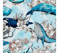 HEKO PANELS Oxford Fabric by Metre for Sewing Canvas Polyester Sewing Fabrics Decorative Material Water-Resistant Waterproof Non Transparent Blue Whales Orcas 1 Meter 155 x 100 cm 5 x 3 ft