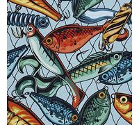 HEKO PANELS Oxford Fabric by Metre for Sewing Canvas Polyester Sewing Fabrics Decorative Material Water-Resistant Waterproof Non Transparent Fishes in The Net 1 Meter 155 x 100 cm 5 x 3 ft