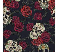 HEKO PANELS Oxford Fabric by Metre for Sewing Canvas Polyester Sewing Fabrics Decorative Material Water-Resistant Waterproof Non Transparent Skulls Roses 1 Meter 155 x 100 cm 5 x 3 ft
