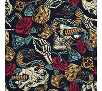 HEKO PANELS Oxford Fabric by Metre for Sewing Canvas Polyester Sewing Fabrics Decorative Material Water-Resistant Waterproof Non Transparent Skulls Snakes 1 Meter 155 x 100 cm 5 x 3 ft