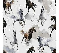 HEKO PANELS Oxford Fabric by Metre for Sewing Canvas Polyester Sewing Fabrics Decorative Material Water-Resistant Waterproof Non Transparent Horses 1 Meter 155 x 100 cm 5 x 3 ft