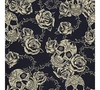 HEKO PANELS Oxford Fabric by Metre for Sewing Canvas Polyester Sewing Fabrics Decorative Material Water-Resistant Waterproof Non Transparent Skulls Roses 1 Meter 155 x 100 cm 5 x 3 ft