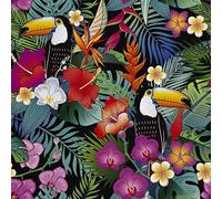 HEKO PANELS Oxford Fabric by Metre for Sewing Canvas Polyester Sewing Fabrics Decorative Material Water-Resistant Waterproof Non Transparent Toucans Exotic Flowers 1 Meter 155 x 100 cm 5 x 3 ft