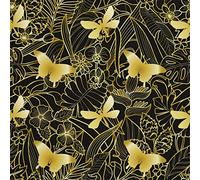 HEKO PANELS Oxford Fabric by Metre for Sewing Canvas Polyester Sewing Fabrics Decorative Material Water-Resistant Waterproof Non Transparent Golden Butterflies 1 Meter 155 x 100 cm 5 x 3 ft