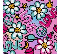 HEKO PANELS Oxford Fabric by Metre for Sewing Canvas Polyester Sewing Fabrics Decorative Material Water-Resistant Waterproof Non Transparent Peace and Love 1 Meter 155 x 100 cm 5 x 3 ft