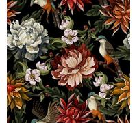 HEKO PANELS Velvet Fabric Sold by the Metre Decorative Fabric Printed Furniture Fabric Upholstery Fabric Velvet Polyester Fabrics for Sewing Water-Repellent Royal Peonies Birds 140 x 100 cm RDX649
