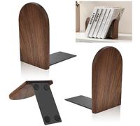 HEKOBAG 1 Pair Book Ends, Walnut Wood Bookends, Non-Slip Bookends, Heavy Duty Wooden Bookend Support Natural Walnut Book Stopper L-Shaped Book Ends for Shelves Home Office and Library(Round Head)