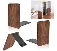 HEKOBAG 1 Pair Book Ends, Walnut Wood Bookends, Non-Slip Bookends, Heavy Duty Wooden Bookend Support Natural Walnut Book Stopper L-Shaped Book Ends for Shelves Home Office and Library(Square Head)