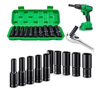 HEKOBAG 10PCS Deep Impact Socket Set, 10-24mm 1/2 Inch Metric Drive Deep Socket Set with Storage Box for Home Car Repair & DIY