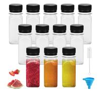 HEKOBAG 12Pcs 60ml Plastic Juice Bottles with Lids, Reusable Empty Clear Bottles, Juice Smoothie Drink Milk Shot Bottles Containers with Funnel Brush for Juice, Milk, Water - Black