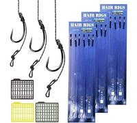 HEKOBAG 18 Pcs Carp-Specific Hair Rigs Set, Carbon Steel Barbless Curve Hooks with Braid & Swivel Boilies - Includes 3 Bait Stoppers for Angling, Size #6#8#10