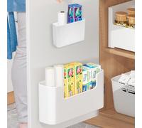 HEKOBAG 2 Pack Kitchen Cabinet Door Storage Box, Self-Adhesive Wall Mounted Storage Box Kitchen Wrap Organizer Container Kitchen Storage Organizer Small Items Organiser Storage Box for Kitchen (White)
