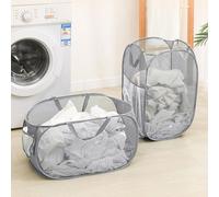 HEKOBAG 2 Pack Pop Up Collapsible Laundry Baskets, Foldable Laundry Hamper Bins with Side Pocket & Handles Mesh Laundry Basket Portable Dirty Clothes Hamper for Laundry, Bathroom, Dorm,Travel