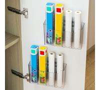 HEKOBAG 2 Pack Self-Adhesive Cabinet Door Organisers, Clear Kitchen Storage Containers - Wall Mounted Box for Kitchen Wrap & Small Items, Space-Saving Cabinet Organizer (Clear)