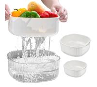 HEKOBAG 2 Set Multi-Functional Drain Basket, 2 in 1 Fruit Vegetable Washing Food Strainers Double Layered Plastic Strainer Basket BPA Free Drain Bowls for Cleaning Washing Mixing, Detachable