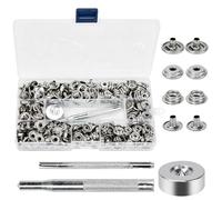 HEKOBAG 200 Pcs (50Sets) Snap Button Kits, 15mm Leather Snaps Fasteners Kit Snap Button kit with 3pcs Snap Fastener Installation Tools Stainless Snaps Button for Bag, Jeans, Clothes, Fabric