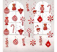 HEKOBAG 26PCS Ceiling Christmas Decorations, Christmas Hanging Foil Swirls Candy Ceiling Decorations Christmas Swirl Ceiling Hanging Decorations Set for Christmas Holiday Party Classroom Home Decor
