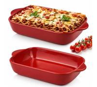 HEKOBAG 2PCS Ceramic Baking Pan Lasagne Dish | 9x5 inch Rectangular Red Casserole Dish with Handles, Nonstick Oven to Table Bakeware Set for Cooking & Lasagna
