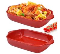 HEKOBAG 2PCS Lasagne Dish, 9x5 inch Rectangular Individual Oven to Table Bake Dish with Handles Ceramic Baking Pan Lasagna Casserole Pan Nonstick Ceramic Bakeware for Cooking, Cakes, Lasagna - Red