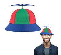 HEKOBAG 2Pcs Propeller Hat, Bucket Hat Colorful Helicopter Hat, Detachable Top Cap, Funny Adult Fisherman Hat, Baseball Cap With Propeller for Party Costume -57cm