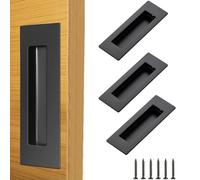 HEKOBAG 3 Pack Sliding Door Handle, 150mm Stainless Steel Recessed Sliding Door Handles, Matte Black Flush Finger Pull Rectangular Recessed Closet Door Handles for Pocket Door Closet Door Barn Door