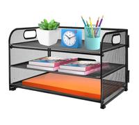 HEKOBAG 3 TierDesk Organiser with Handle, Pull-out Mesh File Organizer for Desk Letter Tray Organizer Mesh Desk Organiser Tray Paper Storage Rack for A4 File Office Supplie