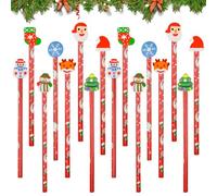 HEKOBAG 32Pcs Christmas Pencil with Eraser, Festive Wooden Pencils Christmas-Themed Writing Set Bulk for Kids - Xmas Stocking Stuffers & Winter Holiday Party Favors