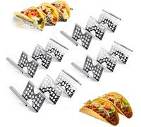 HEKOBAG 4 Pcs Taco Holders, Stainless Steel Taco Tray Stands Tortilla Holder Taco Rack Trays Wave Taco Holder Stand with Pastry Brush for Home Mexican Restaurant Kitchen Cafe Taqueria