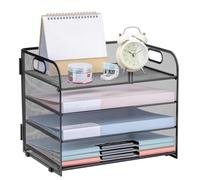 HEKOBAG 4 Tier Paper Organizer with Handle, Letter Tray Organizer Pull-out Mesh File Storage Rack for A4 Office Supplies
