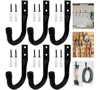 HEKOBAG 6 Pack Garage Hooks, Utility Ladder Hooks Heavy Duty J Utility Hangers Wall Mounted Steel Storage Hanger for Garage Storage, Sheds Organizer, Garden Tools, Gym Sports Equipment (11 x 9cm)