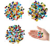 HEKOBAG 600 PCS Mixed Colour Glass Mosaic Tiles Assortment - Stained Glass Pieces for DIY Crafts, Art, Home Decoration - Includes Triangles, Squares & Rhombus Shapes